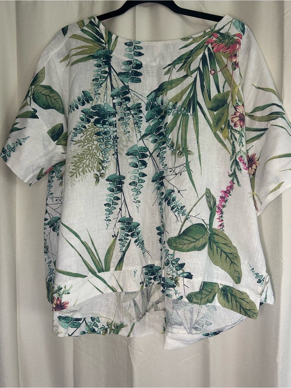 Camille & Co White Green Linen‎ Coastal Beach Top Blouse Lagenlook Oversized